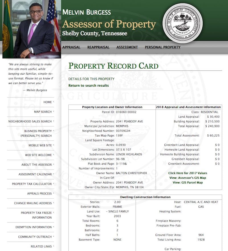 property details record memphis tn assessor